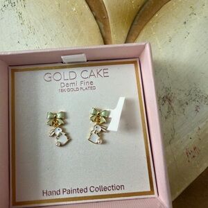 Gold Cake 18K Gold Plated Bunny Earrings with Green Bow